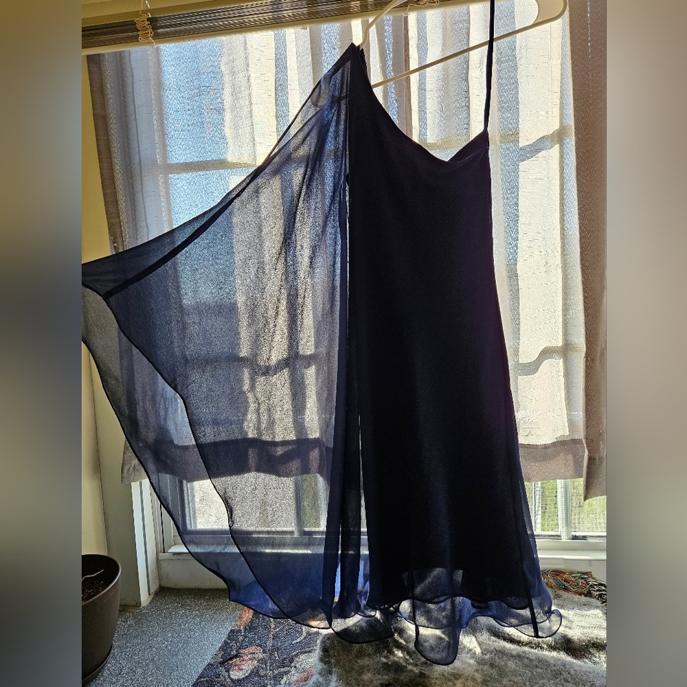 2014 Ralph Lauren Navy Blue Cocktail Dress With Cape